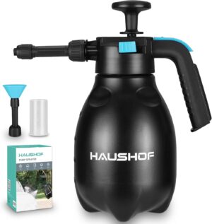 HAUSHOF Pulverisateur Mousse Manuel 2 L, Pulverisateur a Pression a Main avec 2 Buses Reglables, pour Lavage Voiture, Nettoyage Dome