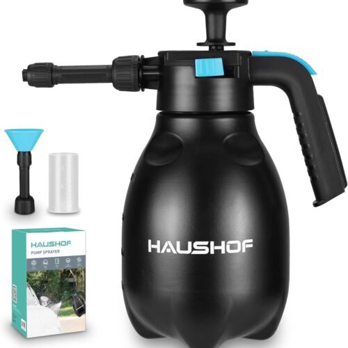 HAUSHOF Pulverisateur Mousse Manuel 2 L, Pulverisateur a Pression a Main avec 2 Buses Reglables, pour Lavage Voiture, Nettoyage Dome