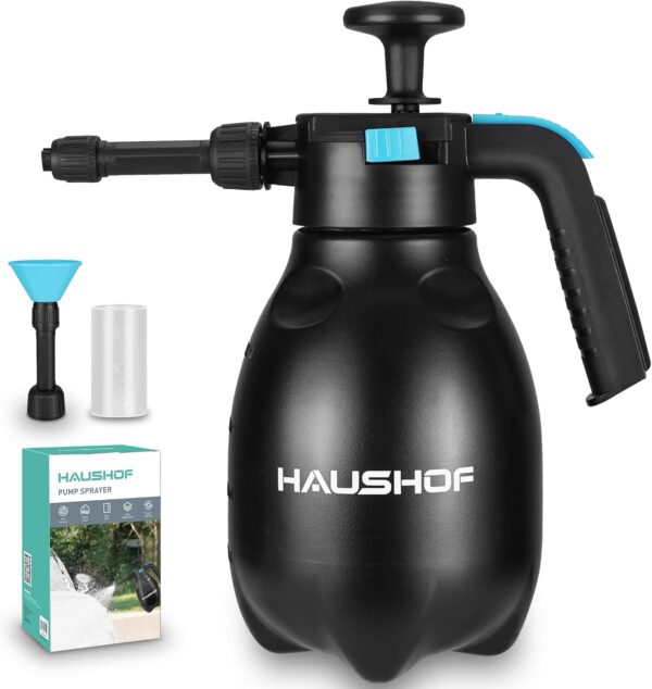 HAUSHOF Pulverisateur Mousse Manuel 2 L, Pulverisateur a Pression a Main avec 2 Buses Reglables, pour Lavage Voiture, Nettoyage Dome