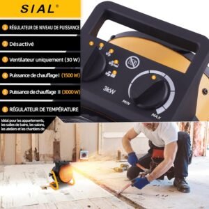 SIAL Chauffage Soufflant 3000 W - Radiateur electrique - Ceramique - Chauffage Industriel - Chaleur Rapide 3 Secondes - Thermostat