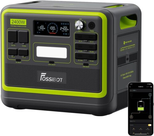 FOSSiBOT Generateur Electrique Solaire Portable 2400W F2400, 2048Wh LiFePO4 Batterie de Secours avec 3 Sorties CA 2400W (4800W Pic),