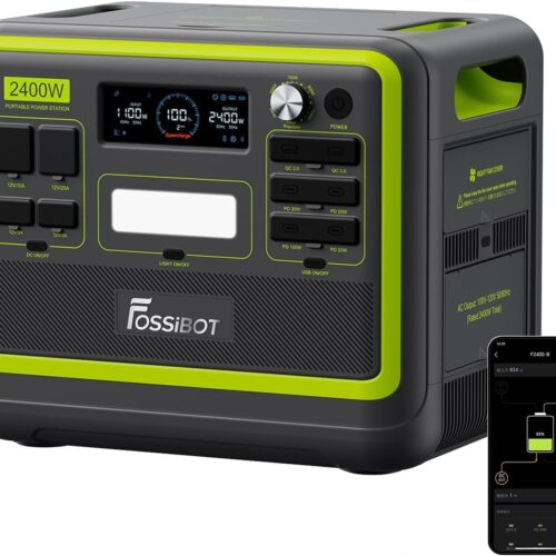 FOSSiBOT Generateur Electrique Solaire Portable 2400W F2400, 2048Wh LiFePO4 Batterie de Secours avec 3 Sorties CA 2400W (4800W Pic),