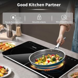 YASHE Plaque de cuisson a induction Double plaque a induction, puissance de 10 W et 10 niveaux de temperature, 3500 W, 2 plaques,