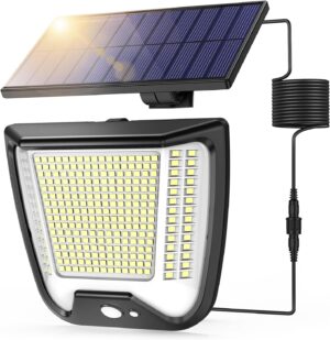 Lampes solaires d'exterieur avec detecteur de mouvement Lampe solaire LED : 288 LED Projecteur solaire Lampe d'exterieur 3 modes Lam