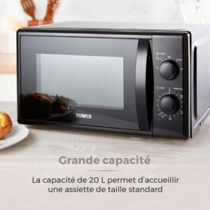 Tower T24034BLK Micro Onde - Four Micro-Onde - Micro-Ondes Multifonctions Manuel 20 L, 700 W, avec 5 Niveaux de Puissance et une Min