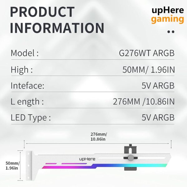 upHere gaming G276WTARGB GPU ARGB LED Sync Adjustable According to Graphics Card Support for Video Card Support Stiffener