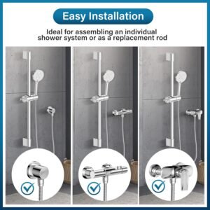 SREWOHS 70cm Stainless Steel Shower Rail with Shower Head Holder, Adjustable and 360 Rotatable (1Slider Set)