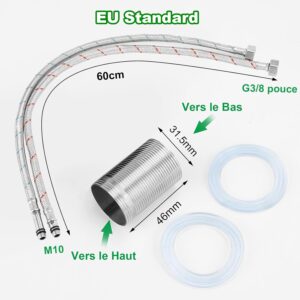 71sXhz-1AZL._AC_SL1500_.jpg Mitigeur Cuisine avec Tuyau Flexible G38 x M10,Robinet Cuisine en Acier Inox avec Bec Pivotant a 360 Monocommande,Robinet Evier de