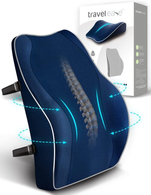 Travel Ease Coussin de Soutien Lombaire Ergonomique, Support Dorsal en Mousse a Memoire pour Siege de Voiture Chaise de Bureau, Doss