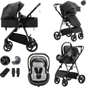 Poussette 3 en 1 Lnhcrbs compacte, châssis alu pliable