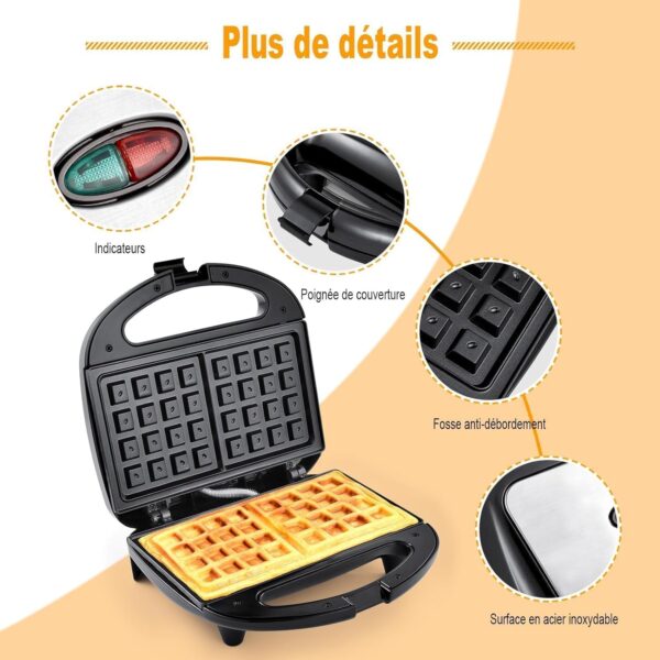 YASHE Appareil a gaufre, 750W Gaufrier Electrique, Machine a Gaufre pour 2 Gaufres, Plaques Antiadhesives, Temperature Automatique,