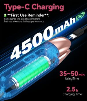 Portable Lisseur Sans Fil, Max 220C Mini Lisseur de Voyage, Fer a Lisser et Bigoudi Rechargeable 2 en 1 avec Infusion d'Huile d'Arg