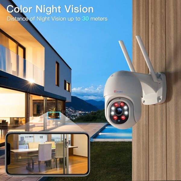 Ctronics PTZ Outdoor WiFi Surveillance Camera 1080P IP Camera Human Detection Automatic Tracking Pan 355 Tilt 90 Audio Bidirection