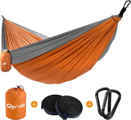 Glymnis Hamac Ultra-leger en Nylon 300kg Capacite de Charge 275x140cm avec 2 x Sangles en Nylon et 2 x Mousquetons pour Camping Voya