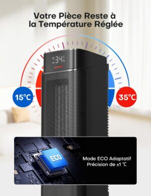 Chauffage d'appoint 2000W QEXREED PTC, oscillation 90°