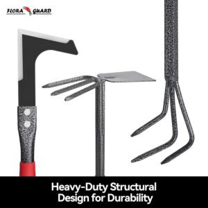 FLORA GUARD 6 Pcs Garden Tools Stainless Steel Garden Tool Kit with 2-in-1 Hoe, Treulle, Rakes, Weeder Knife, Hammered Finish, for P
