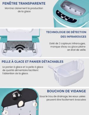Machine à glaçons RELAX4LIFE autonettoyante 12 kg/24h