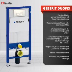 Lavita Duofix Complete Flush Set with lavita Dalia White Rimless Cistern Toilet Seat with Soft-Close Mechanism Delta 25 Control