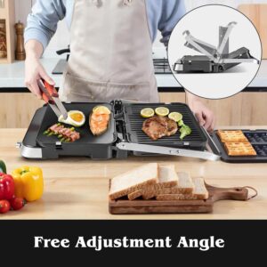 AMZCHEF Gril de contact multifonctionnel 4 en 1, Grille, Gaufrier SandwichMaker avec 4 plaques amovibles antiadhesives, temps et t