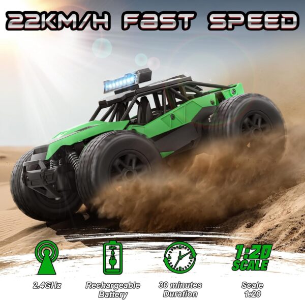 Voiture Telecommandee Tout Terrain, 1:20 Voiture de Course Radiocommandee 2.4Ghz RC Camion Telecommande Rechargeable Monster Truck J