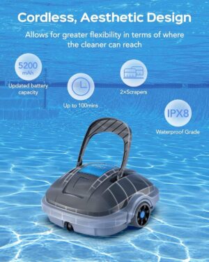71uFWnbPQ9L._AC_SL1500_.jpg WYBOT Wireless Pool Robot for Above Ground Pools up to 80 m2, Double Motorised Vacuum Cleaner Robot Swimming Pool 100 Minutes Powerf