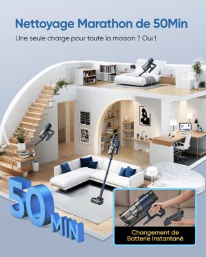 Vexilar V12 Aspirateur Balai sans Fil, 50Min50Kpa450W Aspirateur sans Fil Puissant, Brosse pour Sol amelioree,Technologie GreenEye