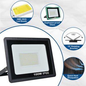 Niserelesa Projecteur LED Exterieur 100W,IP66 etanche Spot led Exterieur 10000LM Projecteur LED 6500K Blanc Froid Projecteur Exterie