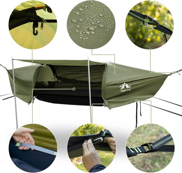 Night Cat Hamac Tente Fond Plat pour 1 Personne avec Moustiquaire Couverture Impermeable et Espace de Rangement Supplementaire Rando