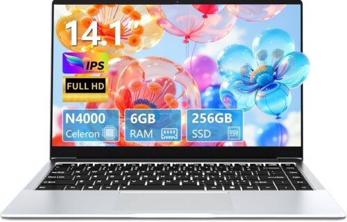 rumlawn Celeron N4000 Laptop, 14.1 Inch Laptop, Graphics Card UHD 600, 6GB RAM, 256GB SSD (Expand to 1TB), Laptop Win115000mAhTF C