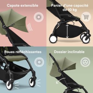 Poussette Stokke YOYO3 avec pack nouveau-ne et pack couleur 6 - Comprend un cadre noir, un pack couleur YOYO 6 (Olive) et un pack