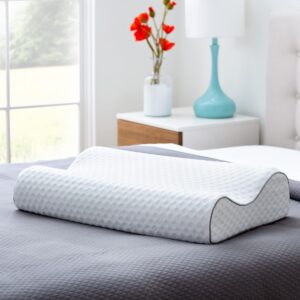 Linenspa Oreiller Ergonomique Cervical a memoire de Forme en Charbon Actif de Bambou Coussin Ergonomique pour la Nuque, Bamboo Cha