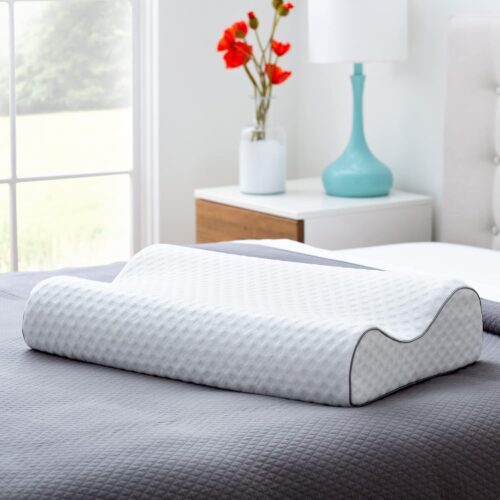 Linenspa Oreiller Ergonomique Cervical a memoire de Forme en Charbon Actif de Bambou Coussin Ergonomique pour la Nuque, Bamboo Cha