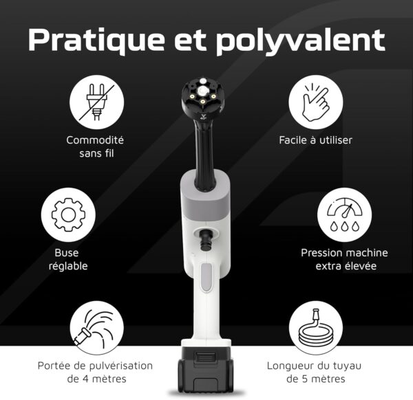 ASOME Nettoyeur Haute Pression sans Fil X021 Nettoyeur Portable avec 2 Batteries 15000 mAh, 80 Min dAutonomie, 30 Bars Buse 6-e