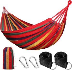 NXPZ Hamac de Camping Exterieur, Hamac Double 200x150cm, Capacite de Charge 250kg, avec Sac de Transport, Sangles en Nylon et Mousqu