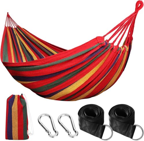 NXPZ Hamac de Camping Exterieur, Hamac Double 200x150cm, Capacite de Charge 250kg, avec Sac de Transport, Sangles en Nylon et Mousqu
