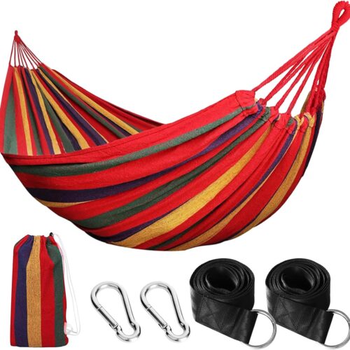 NXPZ Hamac de Camping Exterieur, Hamac Double 200x150cm, Capacite de Charge 250kg, avec Sac de Transport, Sangles en Nylon et Mousqu