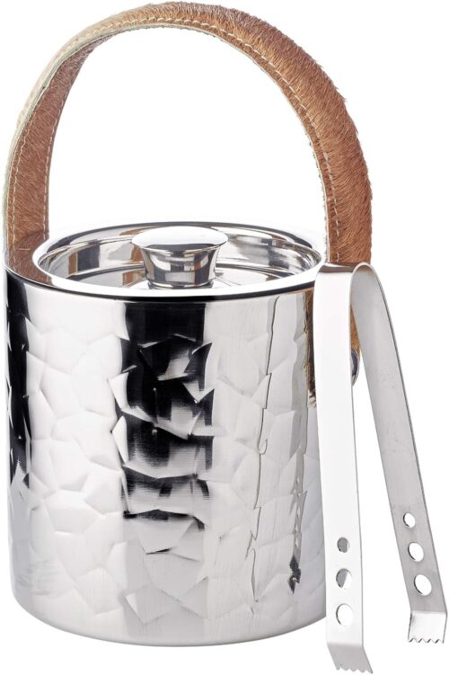 EDZARD Capri Ice Bucket, Ice Cube Tray with Lid, Height 17 cm, Polished Stainless Steel Cooler with Decorative Hammered Appearance