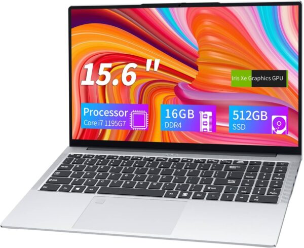 15.6 Inch Laptop with Core i7 Processor, 16GB RAM 512GB SSD, Iris Xe Graphics Card, Laptop Win11 Pro, FHD 1080P Display, Backlit K