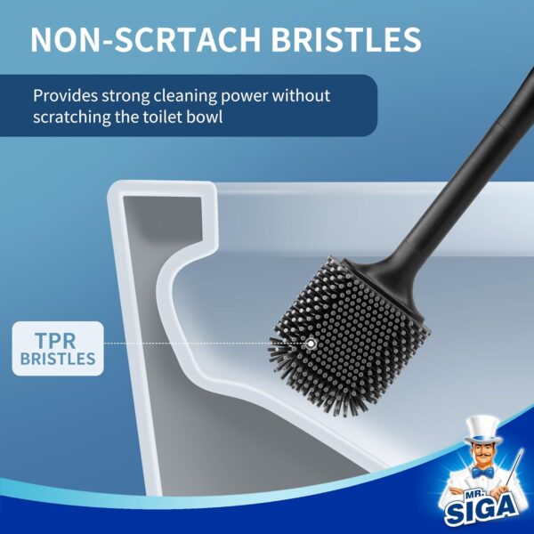 MR.SIGA Toilet Brush, Silicone Toilet Brush with Stand, Wall or Floor Mount, Hanging Toilet Brush for Bathroom, Black