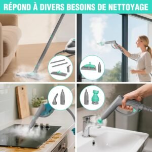 71w9pcNxTDL._AC_SL1500_.jpg HAUSHOF Nettoyeur Vapeur 1800W, Reservoir 1,5L, Pression Vapeur 4,0 Bar, Temps de Chauffe 8 Min, Vapeur Continue Jusqua 30 Min, 17