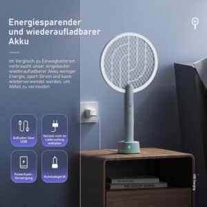 Mosiller 2-in-1 Electric Fly Swatter, 4000V with Charging Station, Portable Mosquito Swatter and UV Lamp, 3 Layers Net Protection (P