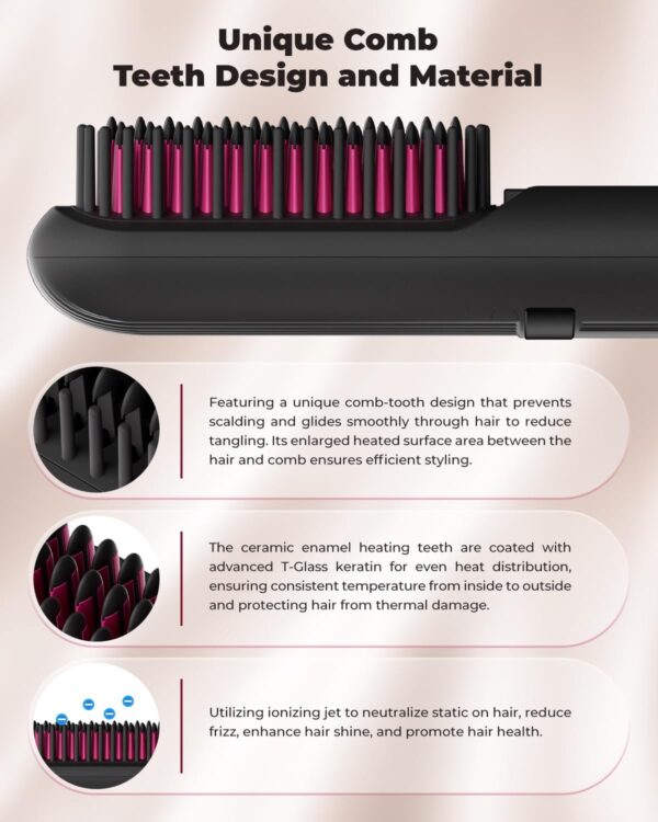 71wH7qke-3L._AC_SL1500_.jpg CARER SPARK Brosse Lissante Sans Fil 10000mAh Fer a Lisser avec Millions d'Ions Negatif, Autonomie de 80min Chauffage Rapide en 30s