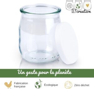 DIY Creation - Lot de 12 Pots de Yaourt en Verre avec couvercles hermetiques - Yaourtiere Seb Multidelices, Thermomix, Cookeo - peti