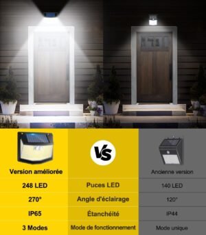 Lampe solaire extérieure détecteur de mouvement 248 LED 3 modes
