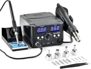 CREWORKS 2 en 1 Station de Soudage 8582D avec Pistolet a Air Chaud 750W Fer a Souder 75W 200-480C Affichage LED Numerique