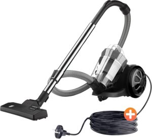 Tisoutec Aspirateur sans sac - 1600 W - 70 dB - Filtre HEPA - Buse de sol pour parquet, tapis, carrelage, puissant - Avec cable de 5