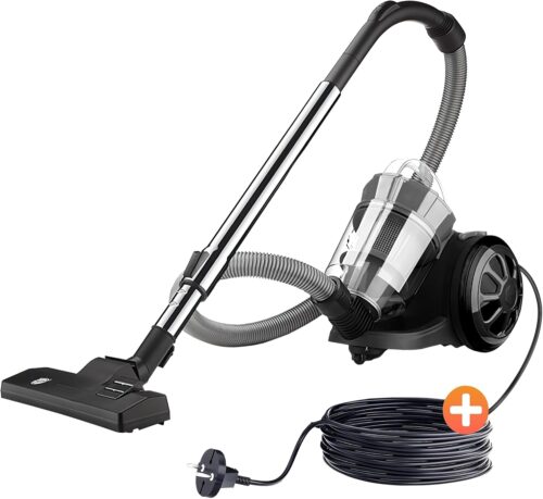 Tisoutec Aspirateur sans sac - 1600 W - 70 dB - Filtre HEPA - Buse de sol pour parquet, tapis, carrelage, puissant - Avec cable de 5