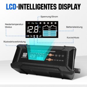ECO-WORTHY 12V24V 20A Chargeur de Batterie LiFePO4 avec Options Multi-Courant 5A10A15A20A,detection Automatique de la Tension de