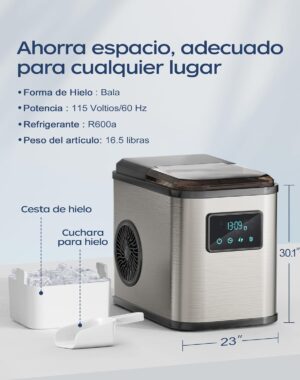 Machine à glaçons acier inoxydable, écran LED, 2 tailles