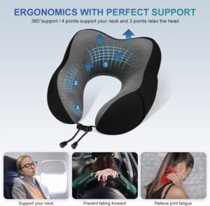 Eono Coussin de Voyage, Oreiller de Voyage a Memoire de Forme, Coussin Voyage Ergonomique pour Avion et Train, Masque pour Dormir, B
